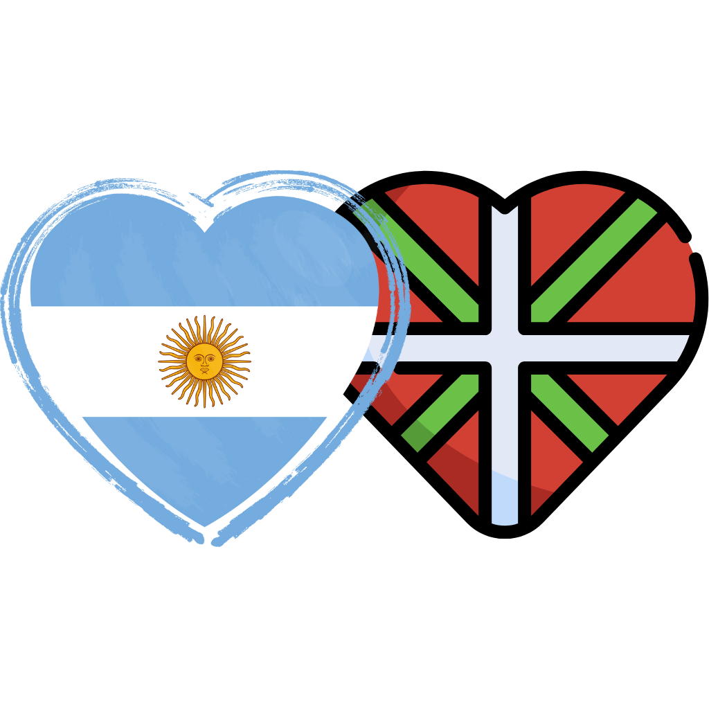 Banderas de Argentina y de Euskadi en forma de corazones