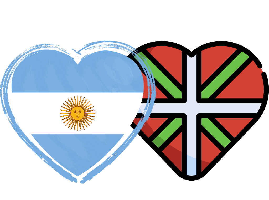 Banderas de Argentina y de Euskadi en forma de corazones