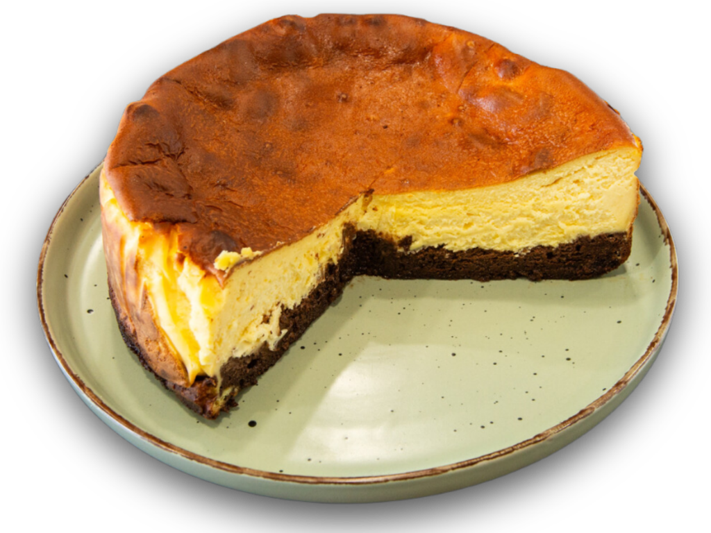 Tarta entera de queso al horno con brownie (Brownie cheesecake)