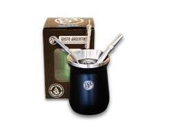 Mate GA CRIOLLO color negro + 2 bombillas + 1 limpiador